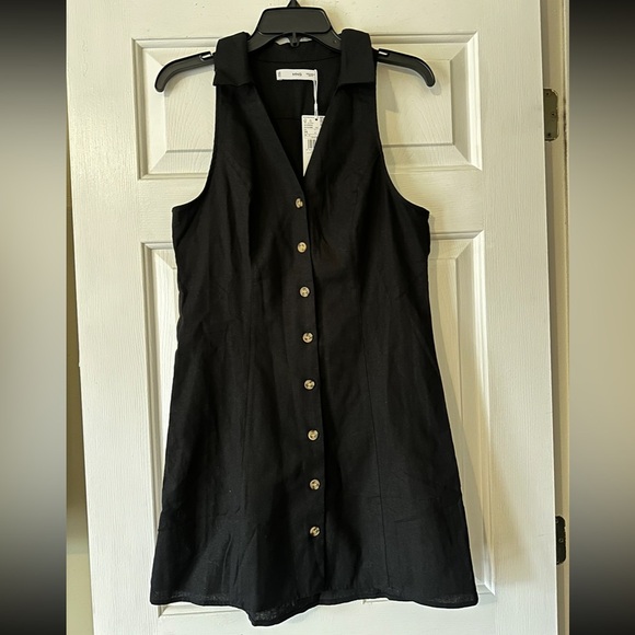 Mango Black sleeveless button-up mini dress. Cotton blend. Size 6. New - Picture 1 of 6